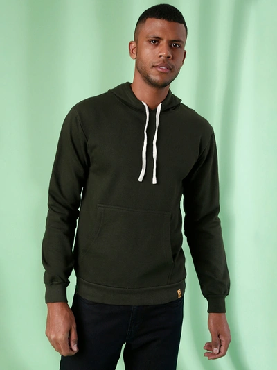 Campus Sutra Men Solid Full Sleeve Stylish Casual Hooded Sweatshirts In Green