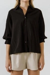 2.7 AUGUST APPAREL DIANA BUTTON DOWN WITH BALLOON SHORT SLEEVE IN BLACK