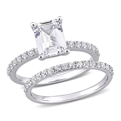 Mimi & Max 2 3/4 Ct Tgw Emerald Cut Created White Sapphire Engagement Ring And Matching Eternity Ring 2pc Set I In Silver