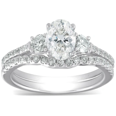 Pompeii3 1 1/2 Ct Oval Shape Diamond Engagement Ring Wedding Set 14k White Gold In Multi