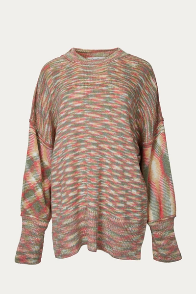 J.nna Space-dye Oversized Sweater In Olive Combo In Beige