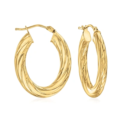 Ross-simons Italian Fluted 14kt Yellow Gold Oval Hoop Earrings