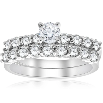Pompeii3 1 1/3 Ct Tdw Diamond Engagement Ring Wedding Set 14k White Gold In Multi