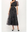 SOFIE THE LABEL AYA CUT OUT ORGANZA FLORAL MIDI DRESS IN BLACK