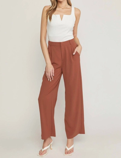Entro High Waisted Full Leg Pants With Pockets In Brown