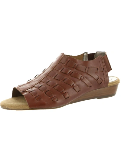 Array Freeport Womens Leather Slingback Wedge Sandals In Brown