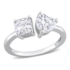 MIMI & MAX 1 4/5 CT TGW HEART-SHAPE AND OCTAGON ASSCHER-CUT CREATED MOISSANITE 2-STONE RING IN STERLING SILVER