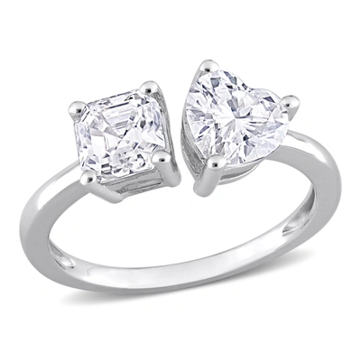 Mimi & Max 1 4/5 Ct Tgw Heart-shape And Octagon Asscher-cut Created Moissanite 2-stone Ring In Sterling Silver