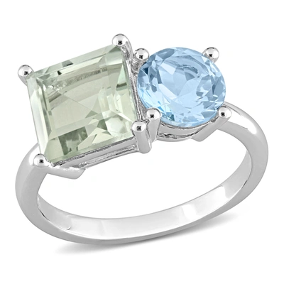 Mimi & Max 3 4/5 Ct Tgw Octagon Green Quartz And Sky Blue Topaz Ring In Sterling Silver