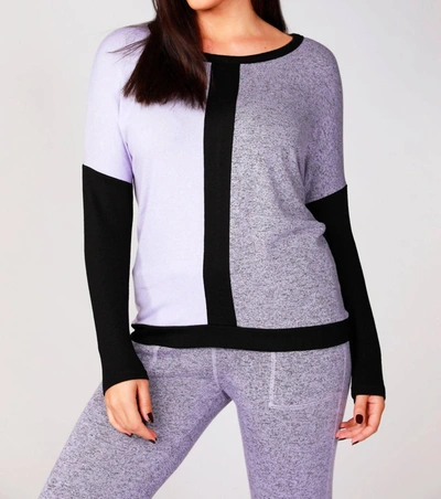 French Kyss Long Sleeve Color Block Crew In Lilac In Purple