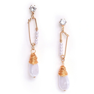 Sohi Gold Plated Pearl Beaded Drop Earring In Silver