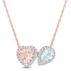 Mimi & Max 1 3/4 Ct Tgw Heart Shape Morganite Pear Shape Aquamarine And 1/5 Ct Tw Diamond Pendant With Chain In In Blue