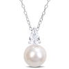 Mimi & Max 8.5-9 Mm White Freshwater Cultured Pearl And 5/8 Ct Tgw Created White Sapphire Solitaire Pendant Wit In Silver