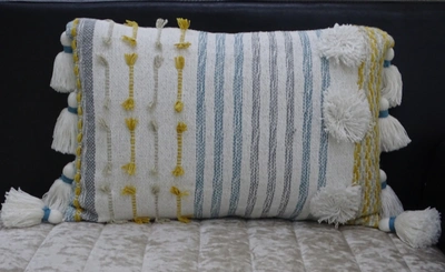 Vibhsa Designer Striped Pillow With Large Poms And Tassels In Multi