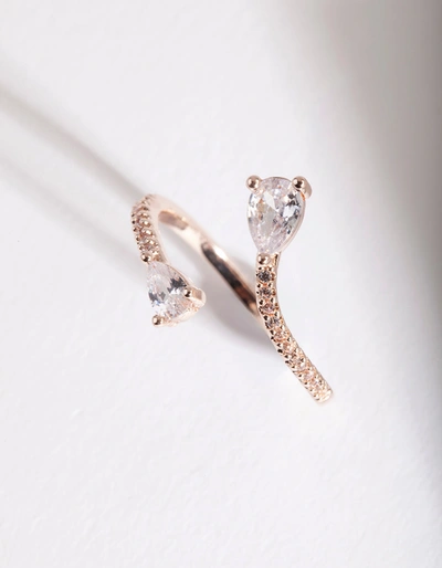 Lovisa Rose Gold Open Teardrop Diamante Ring In Multi