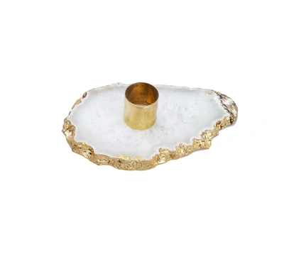 Classic Touch Decor Flat Agate Stone Candle Holder