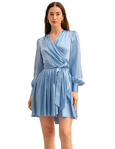 Lilysilk The Linaria V Neck Silk Wrap Dress For Women In Blue