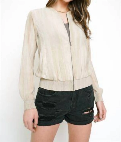 Mystree Washed Crinkle Bomber Jacket In Almond In Grey