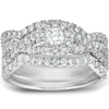Pompeii3 1 1/4 Ct Cushion Halo Diamond Engagement Wedding Ring 3-piece Set White Gold In Multi