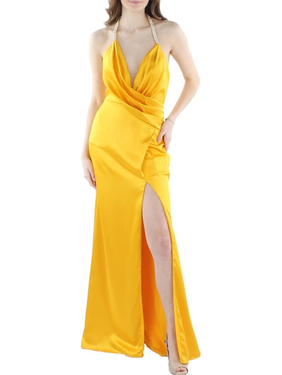 Ieena For Mac Duggal Womens Embellished Long Halter Dress In Yellow