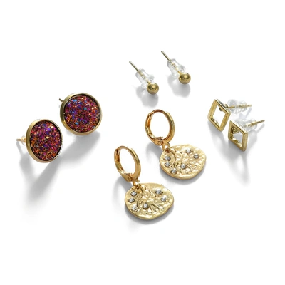 Sohi Pack Of 4 Gold Plated Stone Hoop Earring In Red