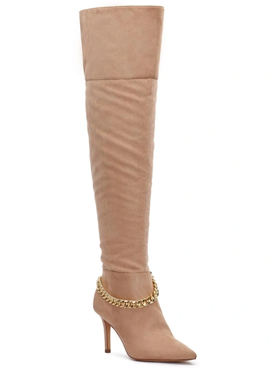 Jessica Simpson Ammira Womens Chain Zipper Over-the-knee Boots In Beige