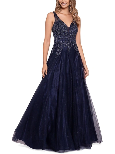 Xscape Womens Embellished Sleeveless Evening Dress In Blue