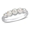 MIMI & MAX CULTURED FRESHWATER PEARL AND DIAMOND ACCENT HALO FIVE STONE RING IN 14K WHITE GOLD