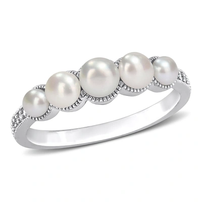 Mimi & Max Cultured Freshwater Pearl And Diamond Accent Halo Five Stone Ring In 14k White Gold