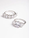 Lovisa Rhodium Cubic Zirconia Statement Oval Ring 2-pack In Silver
