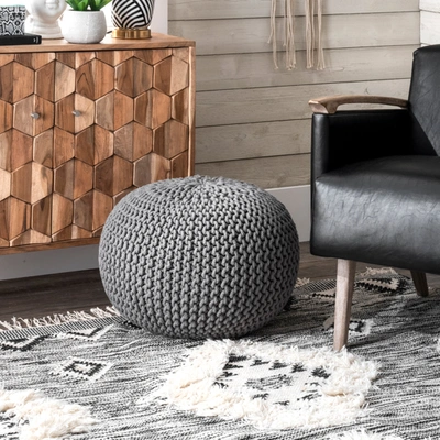 Nuloom Ling Round Knit Filled Ottoman Pouf