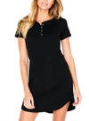 B Up Olivia Short Sleeve Henley Lounge Dress In Black In Black