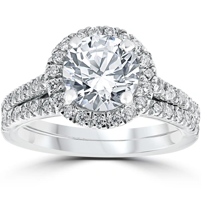Pompeii3 2 3/4 Cttw Halo Diamond Engagement Wedding Ring Set 14k White Gold In Multi