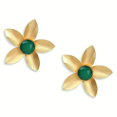 Sohi Gold-plated Floral Studs In Green