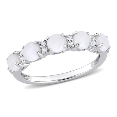 Mimi & Max 1 Ct Tgw Opal And White Topaz Semi Eternity Ring In Sterling Silver