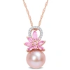 Mimi & Max 9.5-10 Mm Cultured Freshwater Pearl And 1/2 Ct Tgw Pink Sapphire Andnd Diamond Accent Flower Pendant In Pink