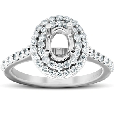 Pompeii3 3/4ct Double Halo Diamond Engagement Ring Oval Setting Semi Mount 14k White Gold In Multi