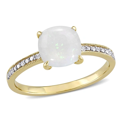 Mimi & Max 1 1/3 Ct Tgw Opal And Diamond Accent Milgrain Solitaire Engagement Ring In 10k Yellow Gold In White