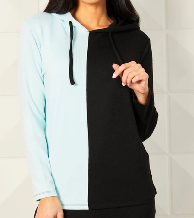 French Kyss Color Block Hoodie In Black/mist In Blue