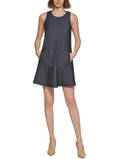 Calvin Klein Petites Womens Sleeveless Short Mini Dress In Blue