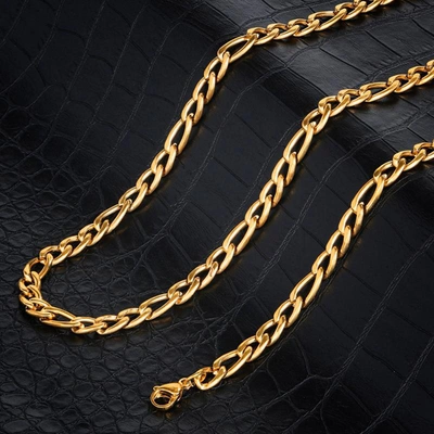 Crucible Jewelry Crucible Los Angeles Polished Stainless Steel 8mm Figaro Chain - 18" To 24" - 3 Colors In Gold