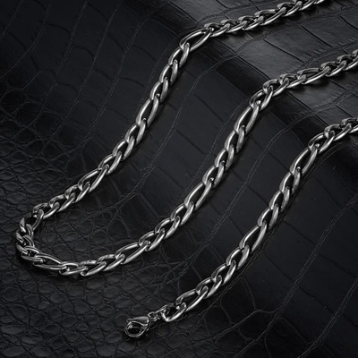 Crucible Jewelry Crucible Los Angeles Polished Stainless Steel 8mm Figaro Chain - 18" To 24" - 3 Colors In Black