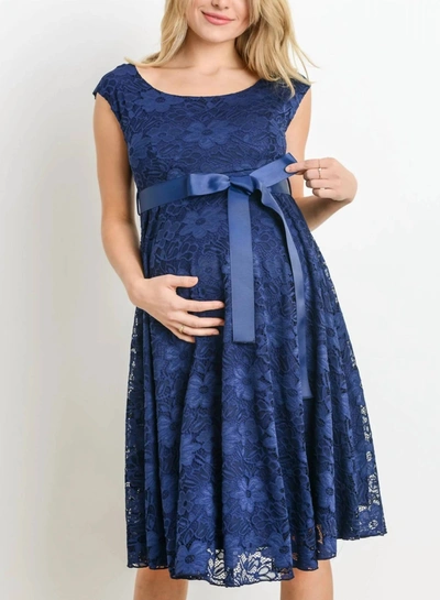 Hello Miz Libby Lace Cap Sleeve Maternity Dress In Navy In Blue