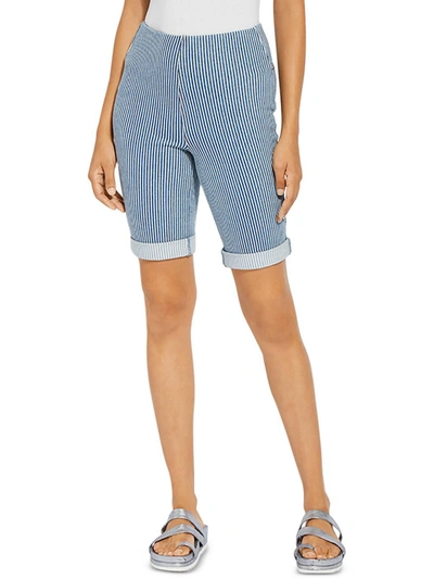 Lyssé Womens Stripe Midi Denim Shorts In Blue