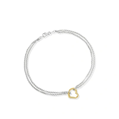 Ross-simons Sterling Silver And 14kt Yellow Gold Heart Center Anklet