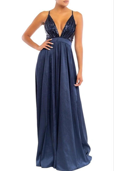 Luxxel Navy Sequin Maxi Dress In Blue