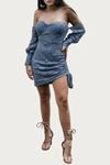 Genavieve The Label Silk-blend Off-the-shoulder Mini Dress In Blue In Grey