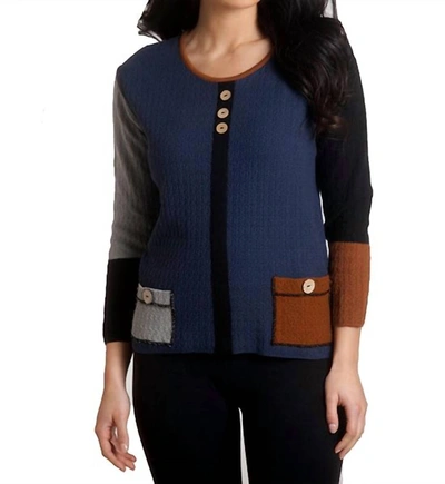 French Kyss Boucle Button 2 Pocket Sweater In A/s In Blue