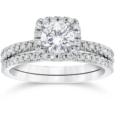 Pompeii3 5/8 Ct Tdw Diamond Cushion Halo Engagement Wedding Ring Set White Gold In Multi