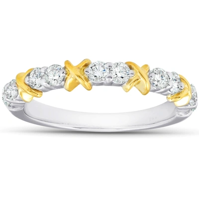 Pompeii3 1/2ct Diamond Wedding Womens Ring Two Tone Band 14k White & Yellow Gold In Multi